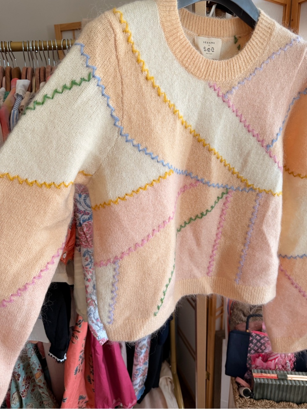NWT Sézane x Sea New York Ameline Pastel Rose Mohair Wool Sweater Size - Picture 2 of 10